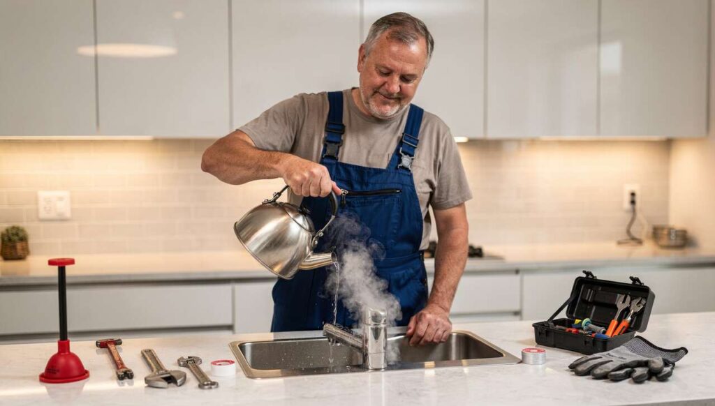 Warum Installateure bei verstopftem Abfluss zuerst heißes Wasser statt Chemie empfehlen